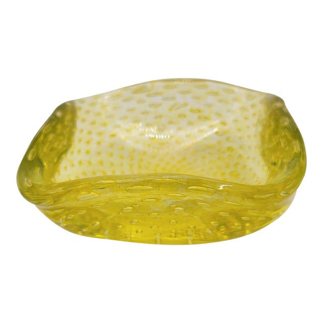 Carlo Scarpa Venini Mid-Century Murano Glass Bullicante Square Bowl For Sale