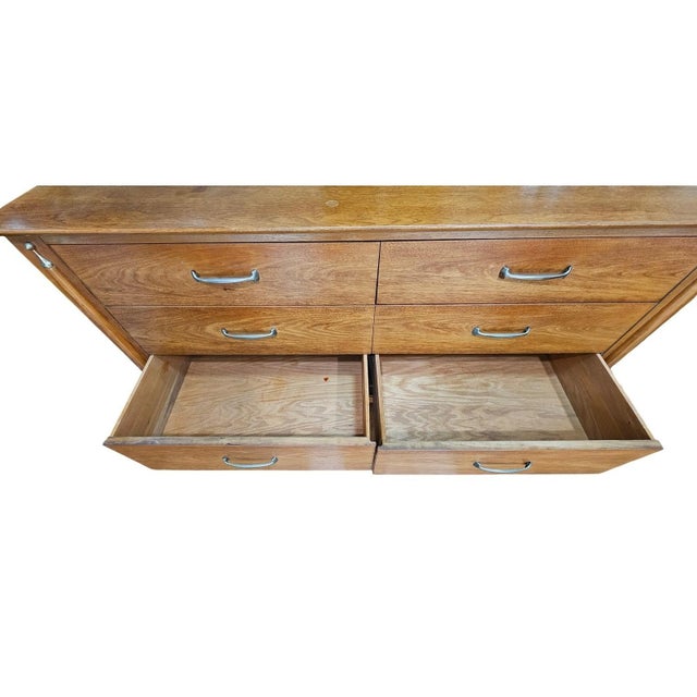 1958 Drexel Mid Century Modern Dresser and Nightstand Tapered Legs Brass Handles For Sale - Image 10 of 18