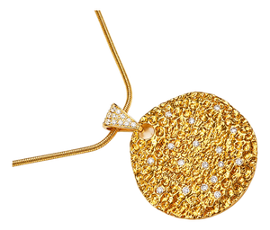 Late 20th Century 14K Yellow Gold Handmade Diamond Pendant Necklace Slide