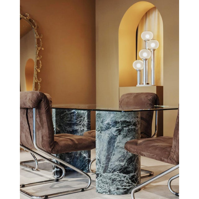 Glass Dining Table in Curved Marble Stone For Sale - Image 7 of 10