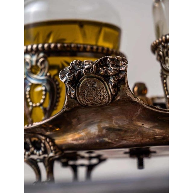 Silver Oil and Vinegar Set with Coat of Arms, Set of 2 For Sale - Image 4 of 11