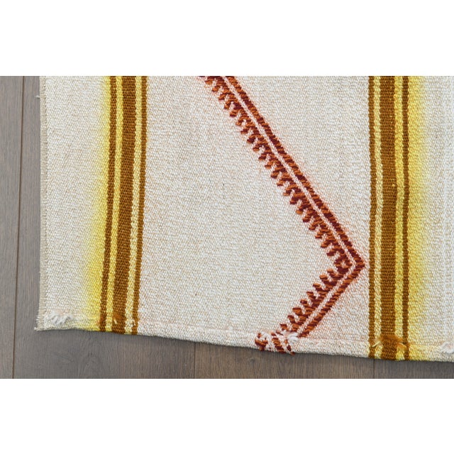 White 1970s Vintage Turkish Handmade Wool & Cotton White Runner Rug For Sale - Image 8 of 11