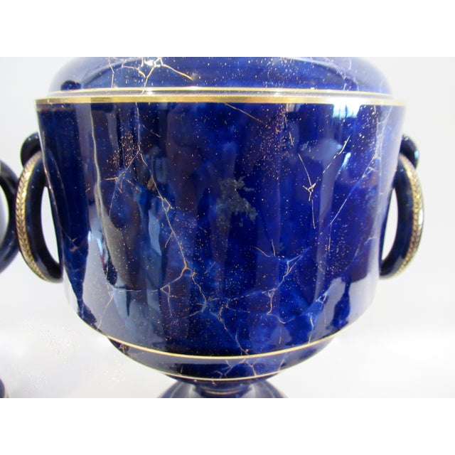 Late 19th. Century French Sevres Porcelain Gilded Lapis Lazuli Ground Palace Ground Urns - Pair For Sale In West Palm - Image 6 of 18