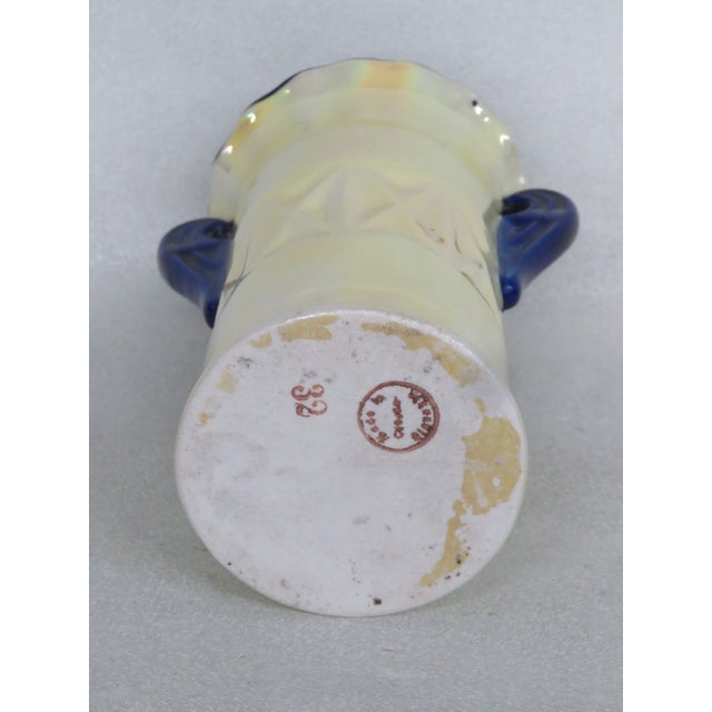 Yellow Yellow and Blue Lusterware Czechoslovakia Art Pottery Small Bud Vase 4483b For Sale - Image 8 of 12