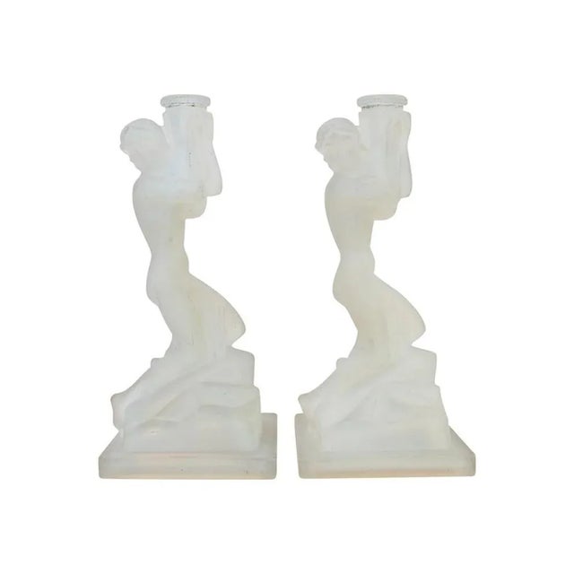 Art Deco Opalescent Glass Nude Female Candleholders by René Lalique, 1920s, Set of 2 For Sale - Image 10 of 10