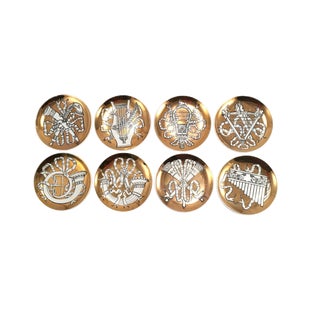 1950s Piero Fornasetti Gold Musicalia Coasters - Set of 8 For Sale