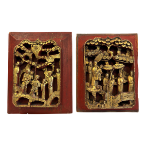 Pair of Late 19th Century Carved Wood Chinese Panels