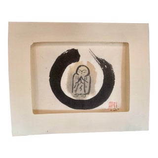 1980s Tengaro Ito Signed Ink Enso and Jizo Minimalist Zen Painting For Sale