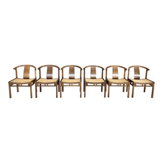 Mid-Century Modern Cane Seat Curved Back Dining Chairs-Set of 6 For Sale
