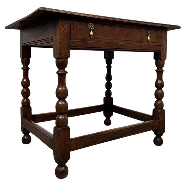 18th Century English Georgian Bobbin-Turned Oak Side Table For Sale - Image 3 of 12