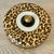 Stylish Port 68 Modern Round Ceramic Leopard Print Box, gold Greek Key design, showroom floor sample