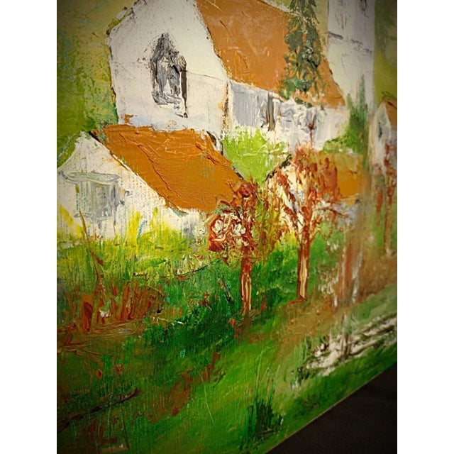 Mid 20th Century Mid 20th Century Charming Oil Painting on Canvas – Village Church Scene For Sale - Image 5 of 7