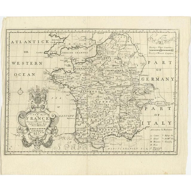 Antique Map of France by British Mapmaker Wells, 1710 For Sale - Image 5 of 6