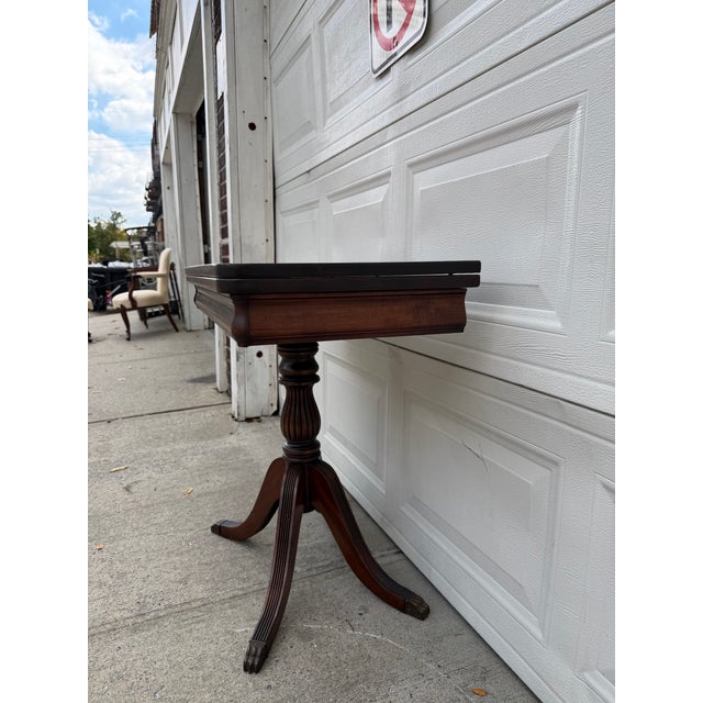 Mid 20th Century Vintage Duncan Phyfe Style Mahogany Pedestal Game Table With Brass Paw Feet For Sale - Image 5 of 12