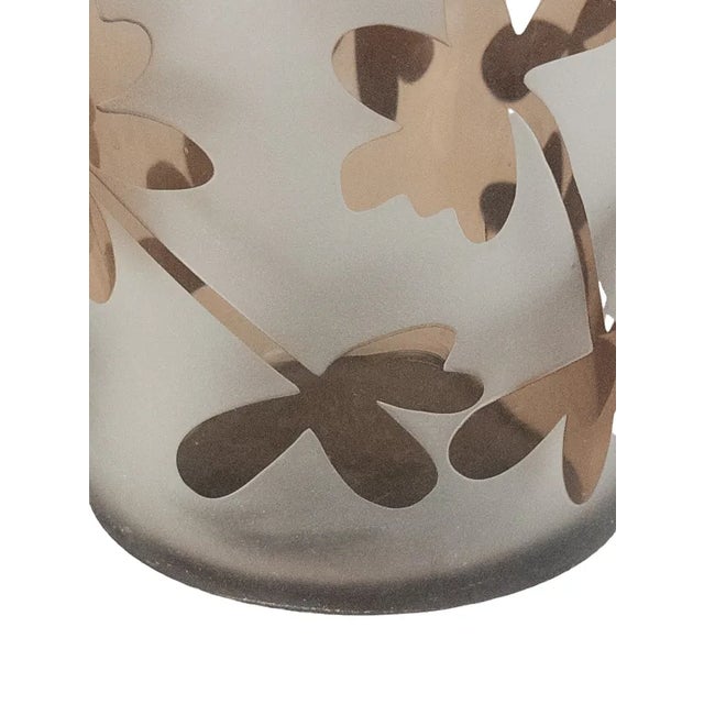 1990s Frosted Smoke Art Glass Mirror Optic Modern Floral Pattern Vase For Sale - Image 9 of 12