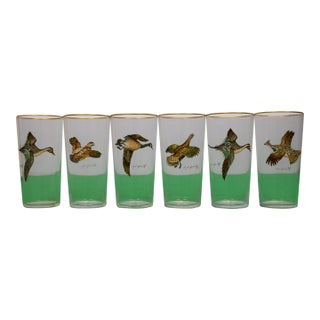 Set X 6 Cyril Gorainoff Hand Enamel Painted Gamebird Highball Cocktail Glasses For Sale