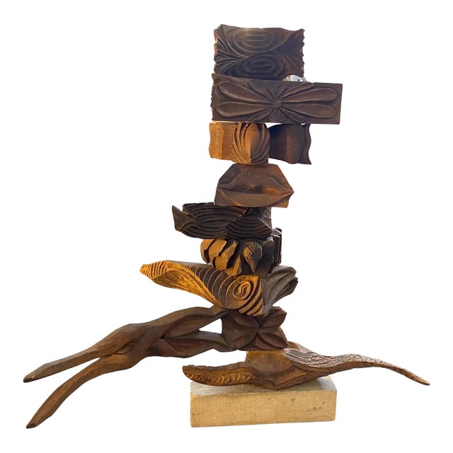 2000s Organic Modern Movable Hand-Carved Sicilian Wood Sculpture by Sciacca For Sale