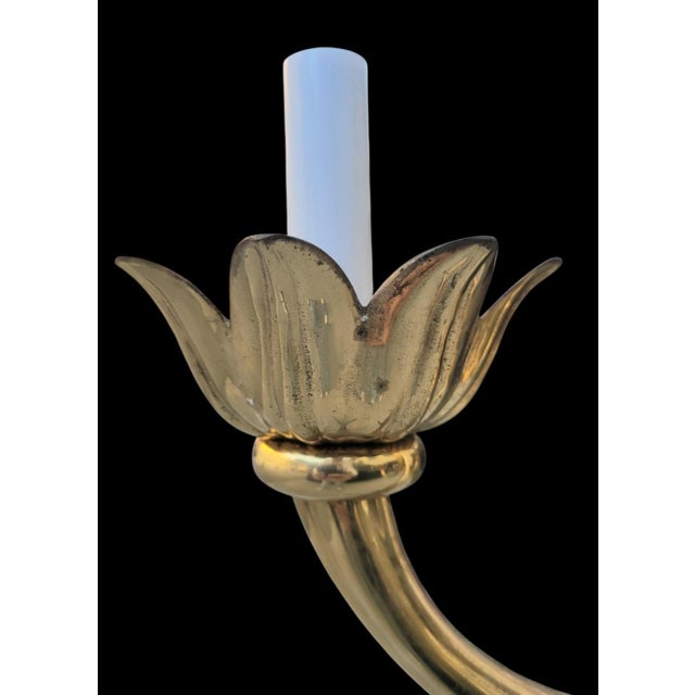 1970s Vintage Feldman Hollywood Regency Solid Brass 3 Arm Lotus Flower Chandelier For Sale - Image 5 of 11
