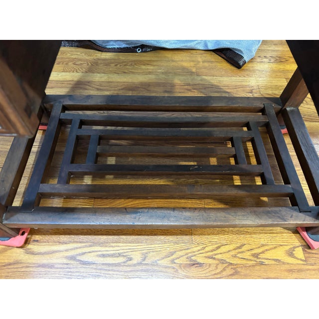 Brown Antique Chinese Hand-Painted Orchid & Bamboo Hardwood Vanity Desk For Sale - Image 8 of 12