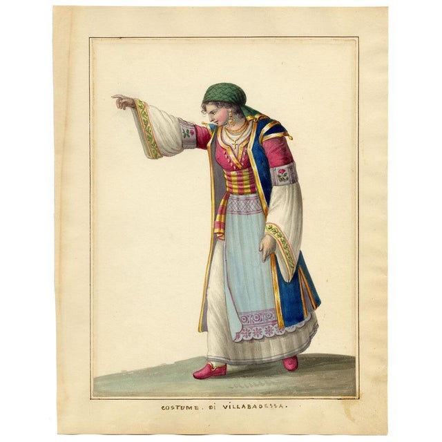Michela De Vito, Costume of Villabadessa, Albanian Colony, Province of Teramo in the Kingdom of Naples, 1800s, Watercolour For Sale - Image 4 of 7