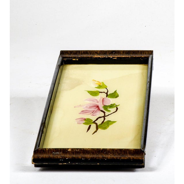 Wood Small Metal and Wood Tray with Painted Flowers, 1950s For Sale - Image 7 of 9