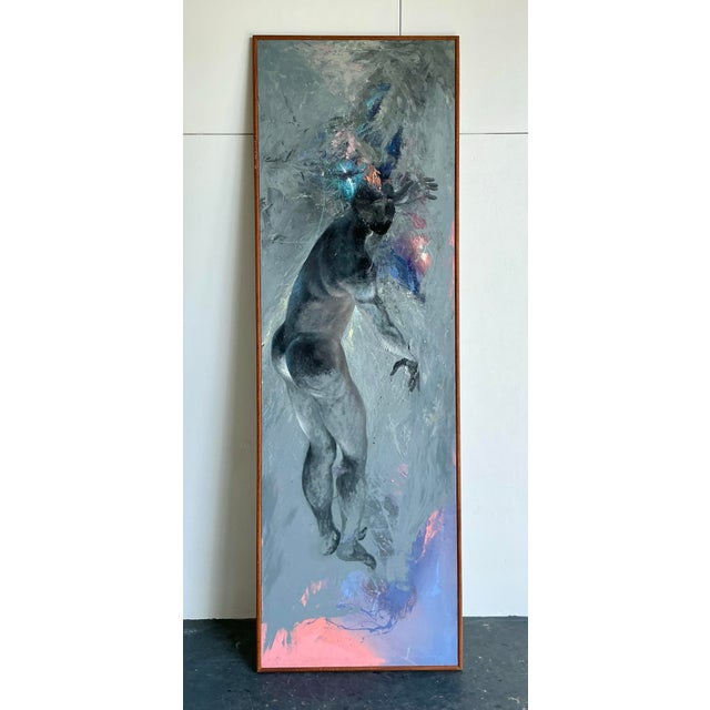 Vintage 1980s Abstract Expressionism Oil on Canvas “Falling Man” Signed Tin Ly For Sale - Image 11 of 12