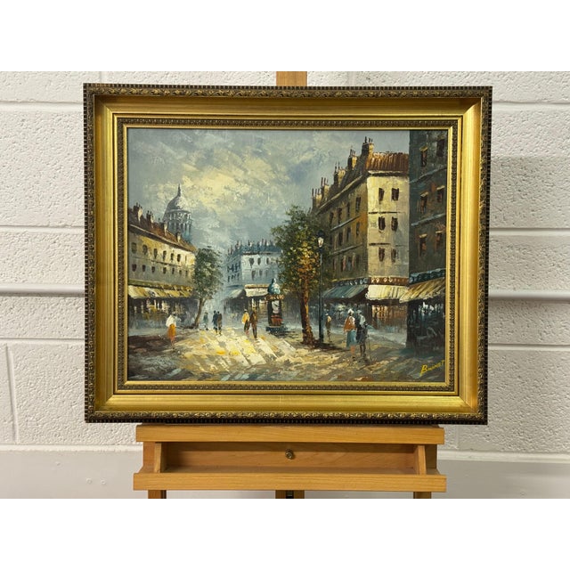 Brown Parisian Street Scene with Figures by British Artist 1980 Circa For Sale - Image 8 of 14