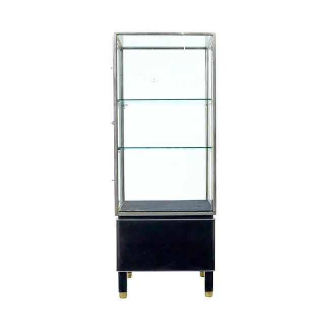 Glass Vintage Art Deco Steel and Leather Glazed Display Cabinet, 1930s For Sale - Image 7 of 10