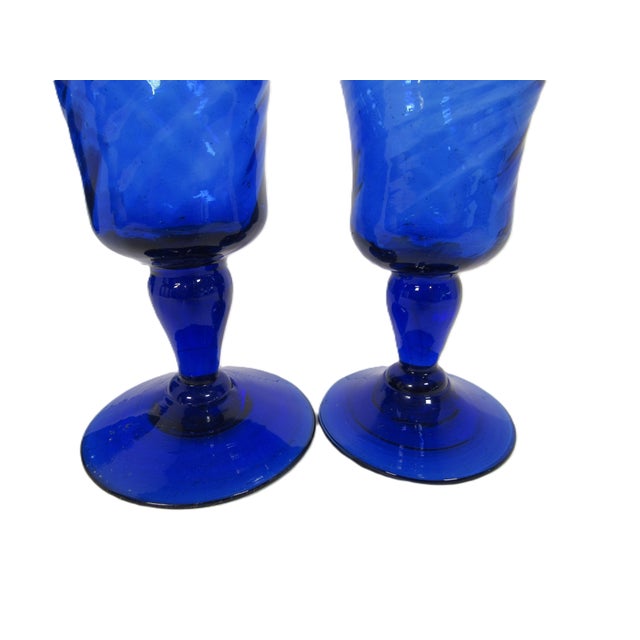 Glass Vintage Blown Glass Cordials Cobalt Blue - a Pair For Sale - Image 7 of 8