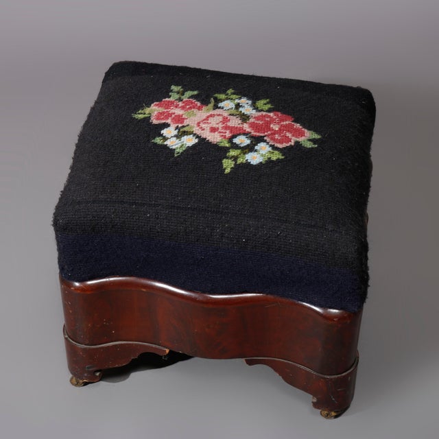 Wood American Empire Mahogany & Floral Needlepoint Footstool Circa 1880 For Sale - Image 7 of 7
