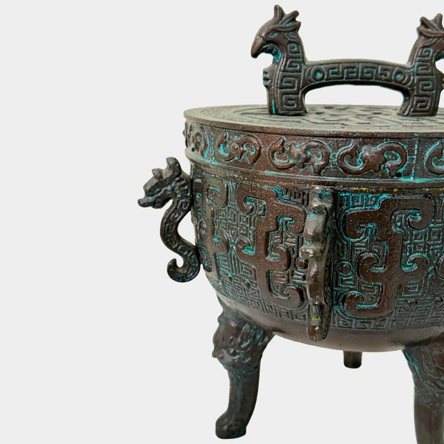 Coffee Vintage James Mont Style Chinese Archaic Tripod Ice Bucket With Dragon Handles For Sale - Image 8 of 10