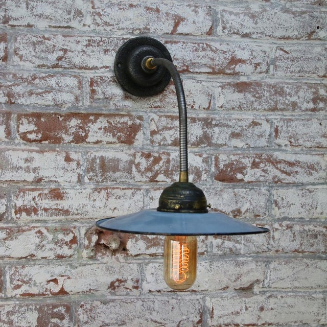 1950s Vintage Industrial Light Blue Enamel Flexible Wall Light For Sale - Image 5 of 7