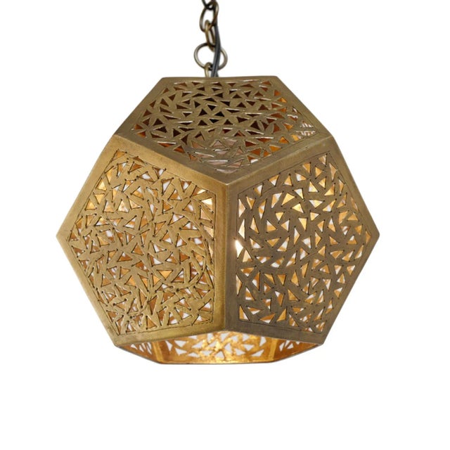 Lovely small brass pentagon shaped pendant light. Beautiful intricate small triangle cut out patterns which create...