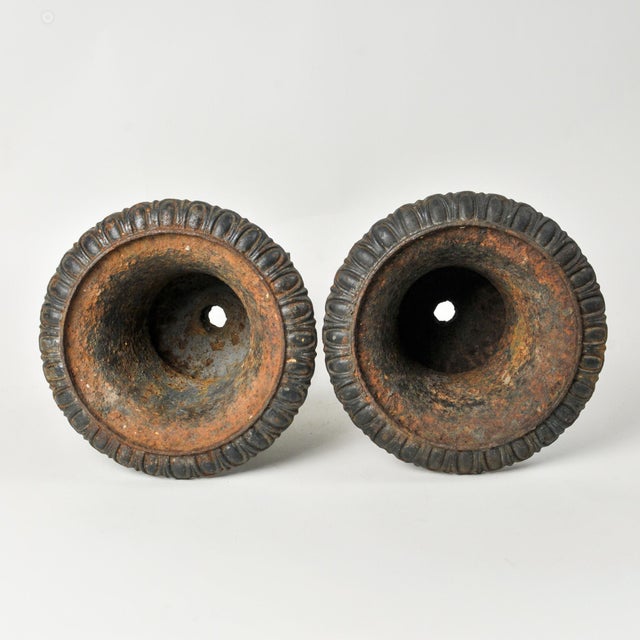 Pair of Small Vintage Cast Iron Urn Planters 12" For Sale - Image 4 of 8