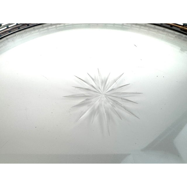 Mid 20th Century Silverplate Gallery Tray With Cut Glass Starburst Design and Wood Handles For Sale In Little Rock - Image 6 of 8