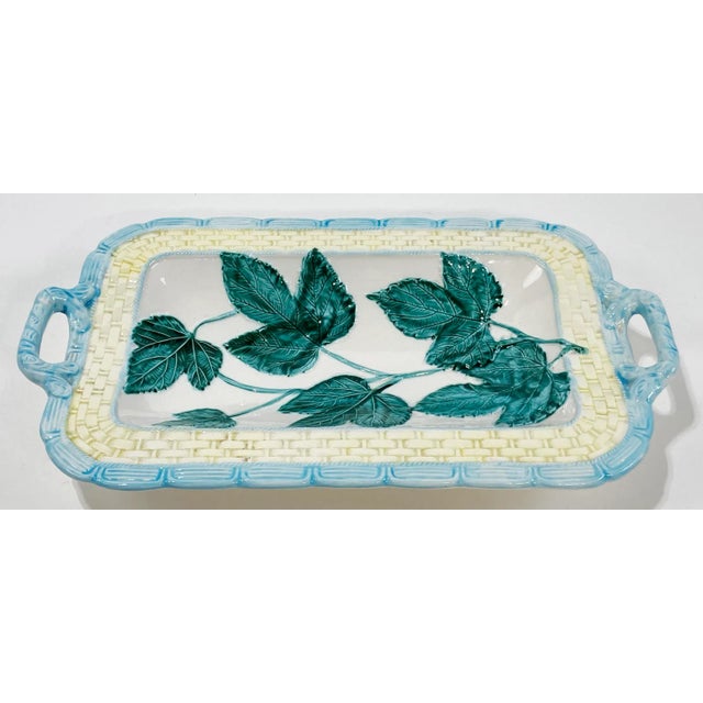 Traditional Vintage Majolica Style Ivy Basket Motif Ceramic Bowl For Sale - Image 3 of 10