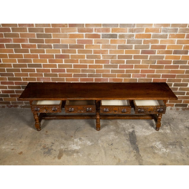 Wood Spanish Colonial 18th Century Walnut Table with Four Richly Carved Drawers For Sale - Image 7 of 12