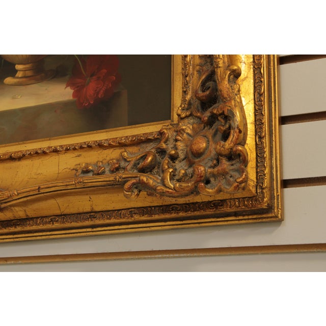 Gold Artist Signed Framed Floral Still Life Oil Painting on Canvas For Sale - Image 8 of 14