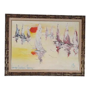 Kenneth Abendana Spencer, Signed Abstract Seascape Oil ‘Harbor Reflections’ (2000s), Framed