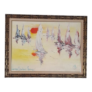 Kenneth Abendana Spencer Signed Harbor Reflections Abstract Seascape Oil Painting (2000s), Framed For Sale