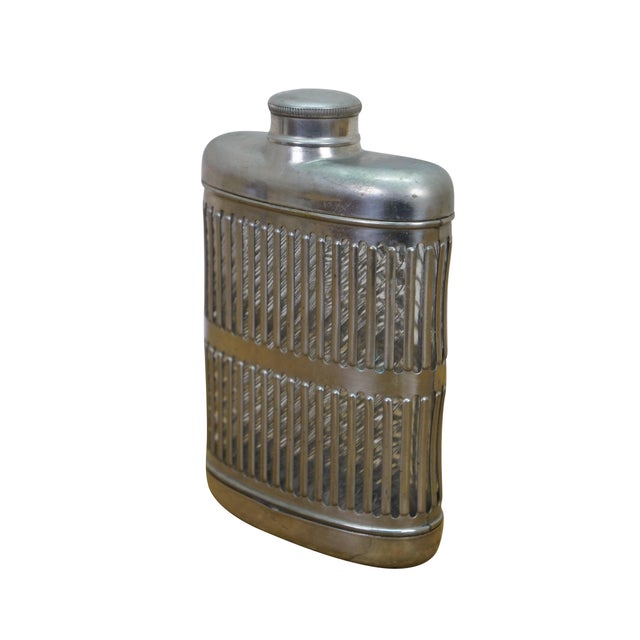 Art Deco Prohibition Era Chrome Plated Hip Flask. Features a caged glass design with screw off lid. A great piece of...