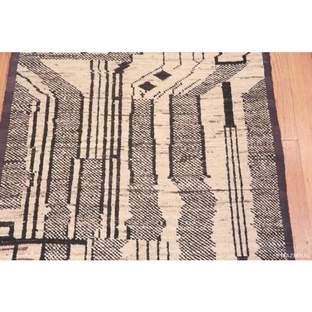 Tribal Primitive Cream and Charcoal Color Modern Hallway Runner Rug For Sale In New York - Image 6 of 7