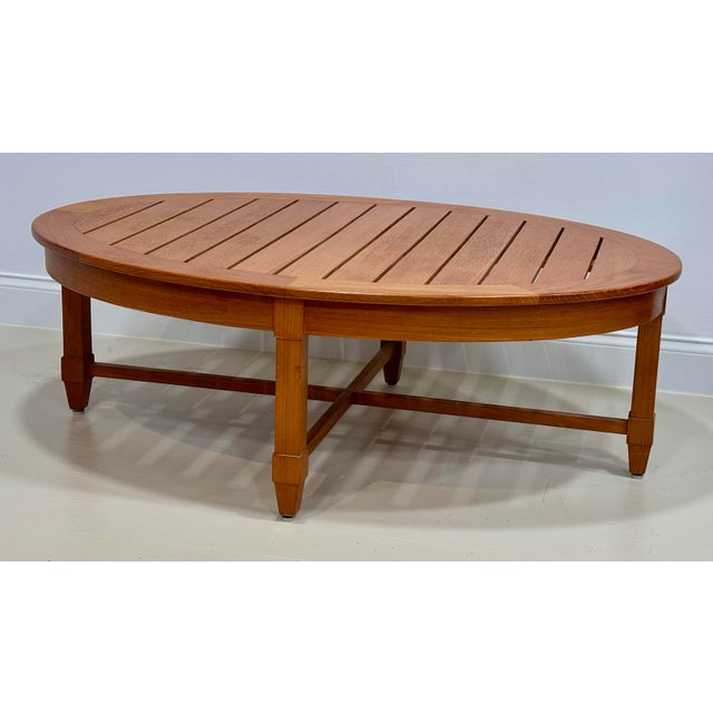 John Hutton David Sutherland Teak Indoor/Outdoor Oval Cocktail Table – 48” Slatted Top For Sale - Image 4 of 9