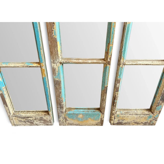 Set of 3 Vintage Narrow Tall Window Mirrors For Sale - Image 4 of 9