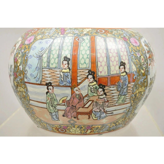 Chinoiserie Vintage Chinese Export Porcelain Bulbous Cachepot Vase With Figural Scenes For Sale - Image 3 of 11