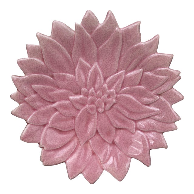 Large French Mid-Century Majolica Pink Flower Platter For Sale