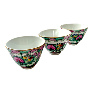 Early 20th Century Japanese Rose Medallion Small Cups- Set of 3