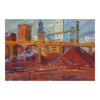 1980s Original Industrial Oil Painting: Socialist Realism, Ukrainian Art 34,5-50 For Sale