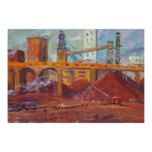1980s Original Industrial Oil Painting: Socialist Realism, Ukrainian Art 34,5-50