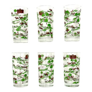1950s Cera Fox Hunt Highball Glasses- Set of 6 For Sale